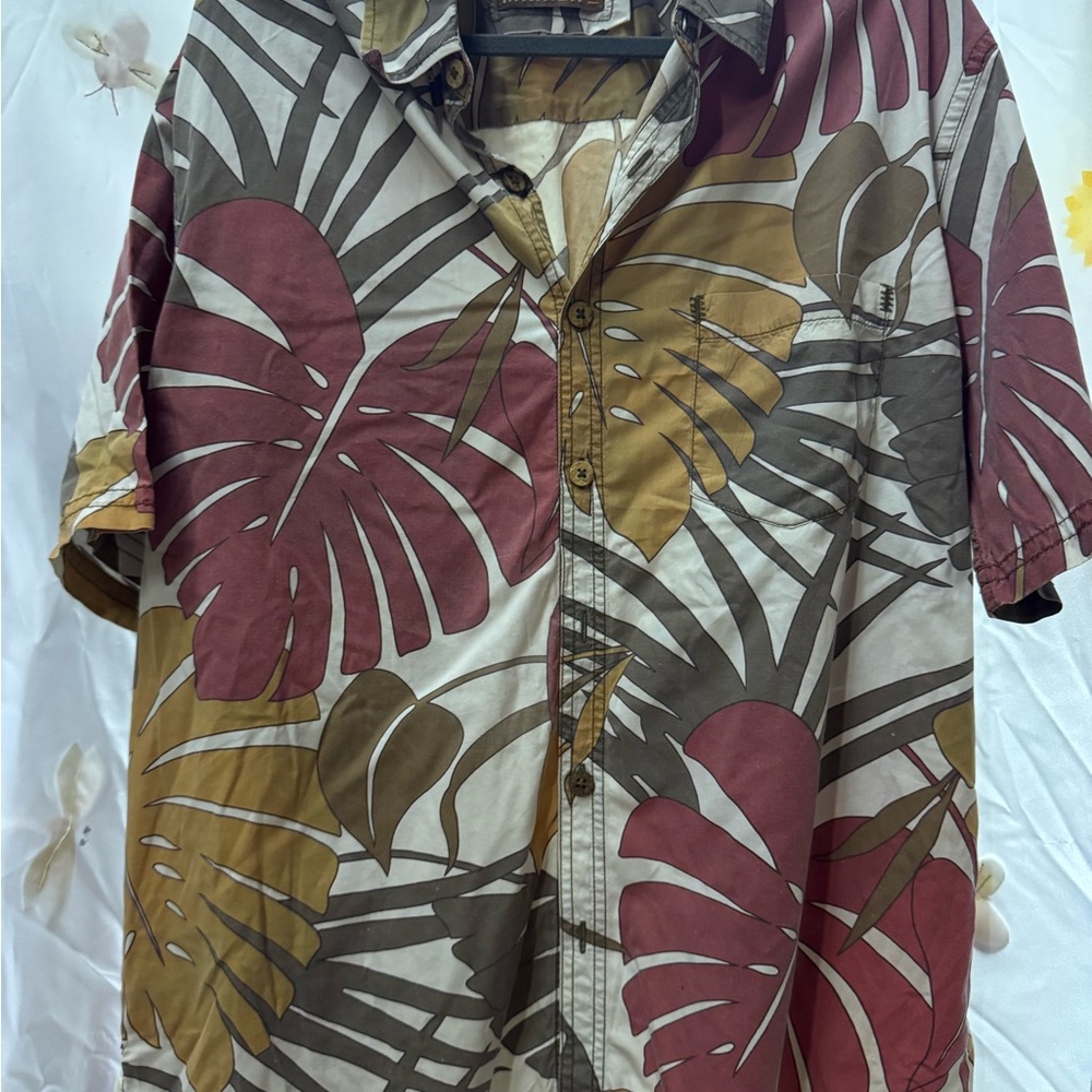 Kahala Men's Hawaiian Leaf Print Tropical Shirt